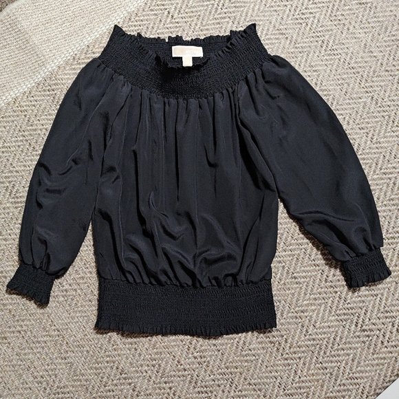 Michael By Michael Kors Black Off-Shoulder Blouse In Black Size Small - Picture 2 of 11